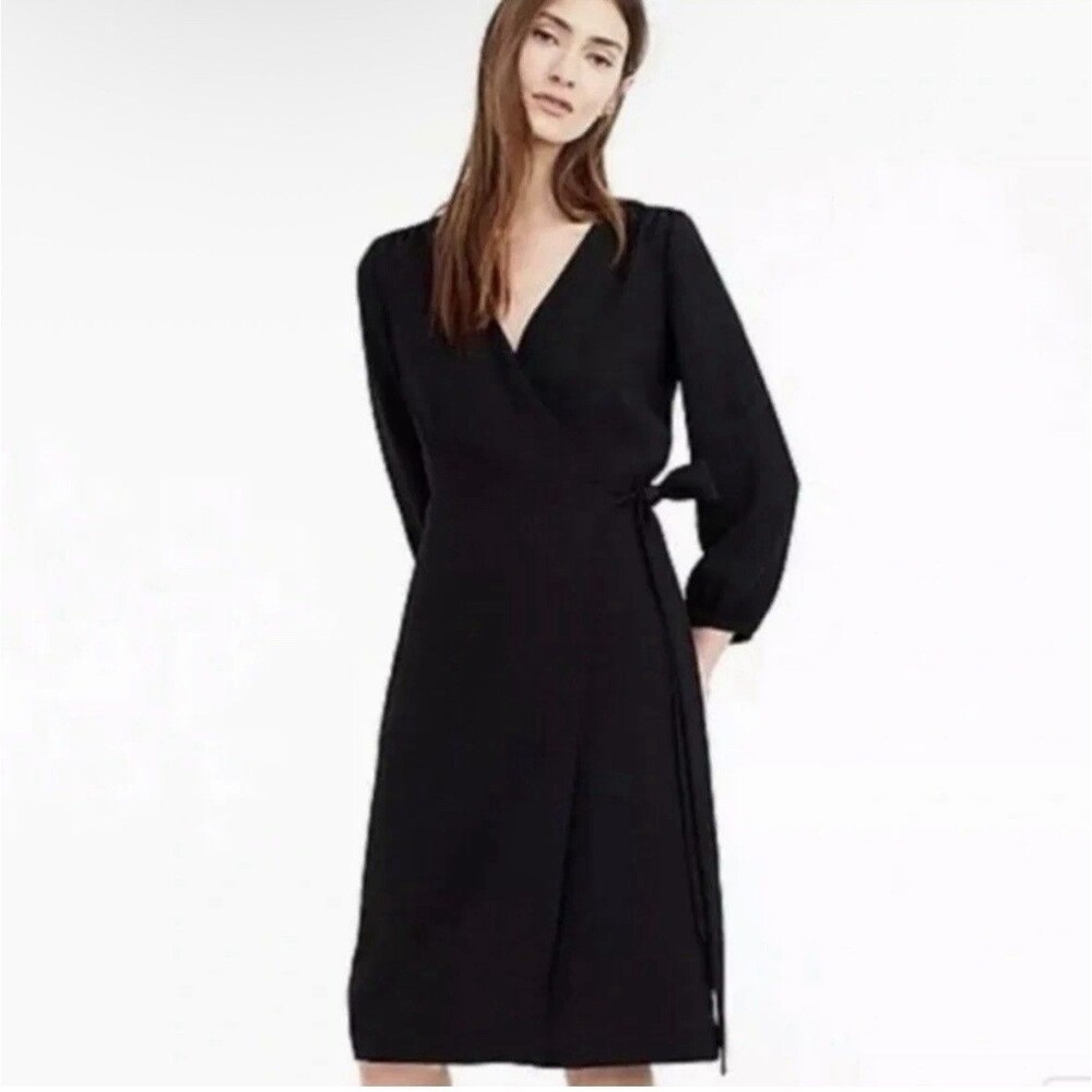 J. Crew Wrap Dress 365 Crepe Black 3/4 Sleeve H6292 Knee Length Career Women 10